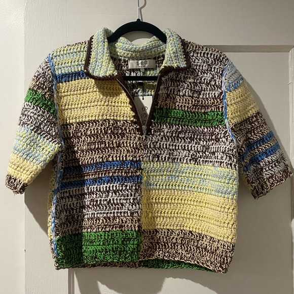 NWT Sea NY Paige Crochet-Knit Polo Sweater - Picture 8 of 12